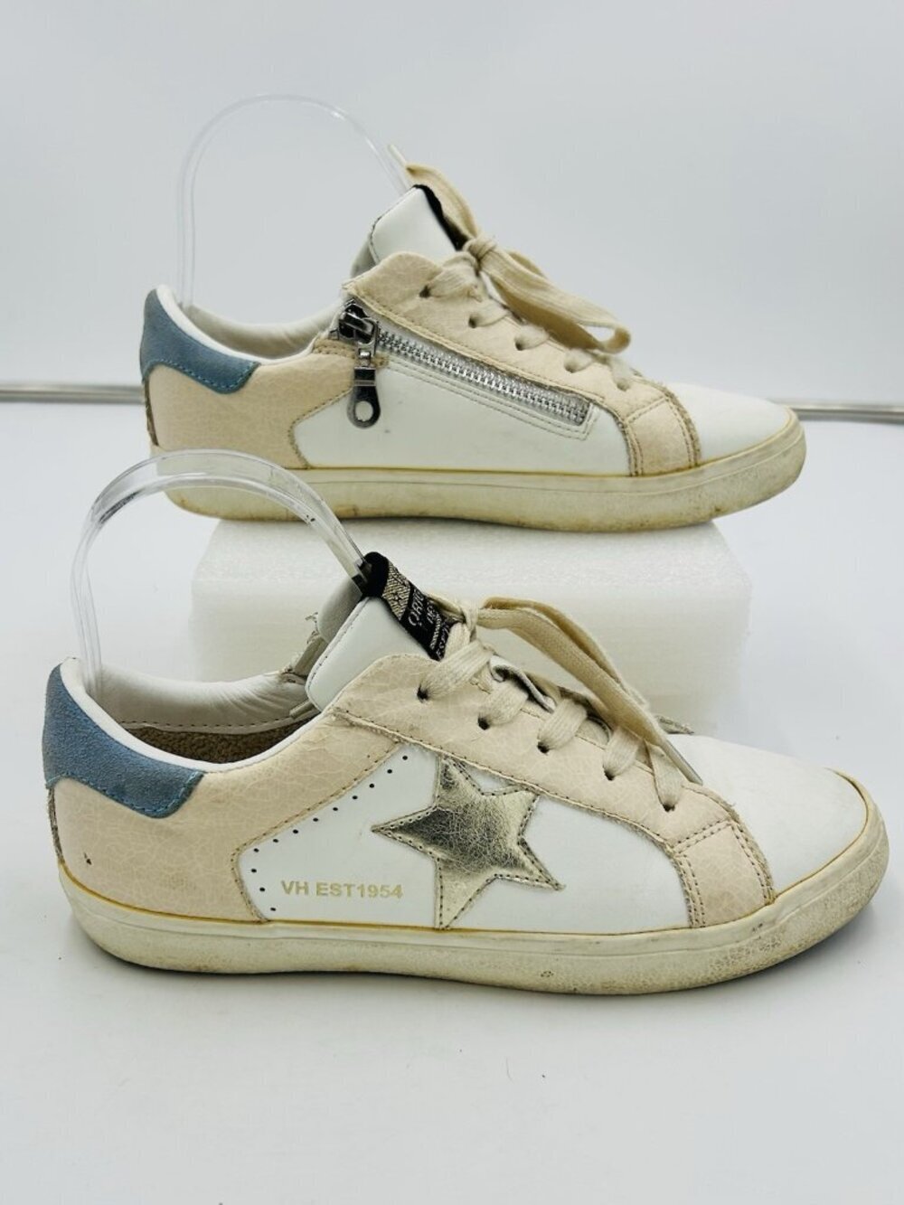 VINTAGE HAVANA Women’s Lulu Fashion Sneakers White Blush Gold Sz 5 Side Zip